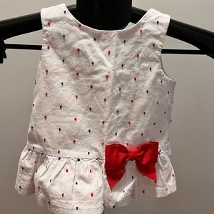 Janie & Jack White Top w/Red Bow+blue skirt